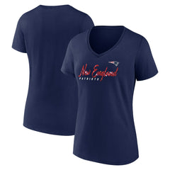 New England Patriots Women's Shine Time V-Neck T-Shirt - Navy - Fanatics