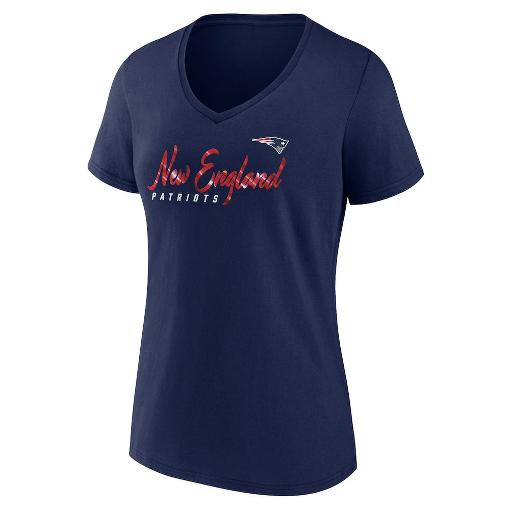 New England Patriots Women's Shine Time V-Neck T-Shirt - Navy - Fanatics