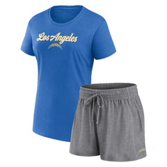Los Angeles Chargers Women's Script T-Shirt & Shorts Lounge Set - Powder Blue/Heather Charcoal - Fanatics