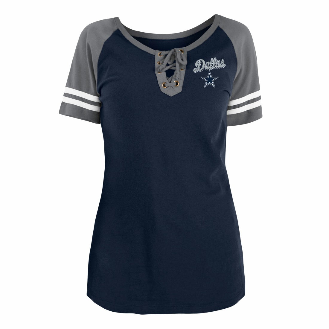 Dallas Cowboys New Era Women's Team Logo Lace-Up Raglan T-Shirt - Navy - NFL