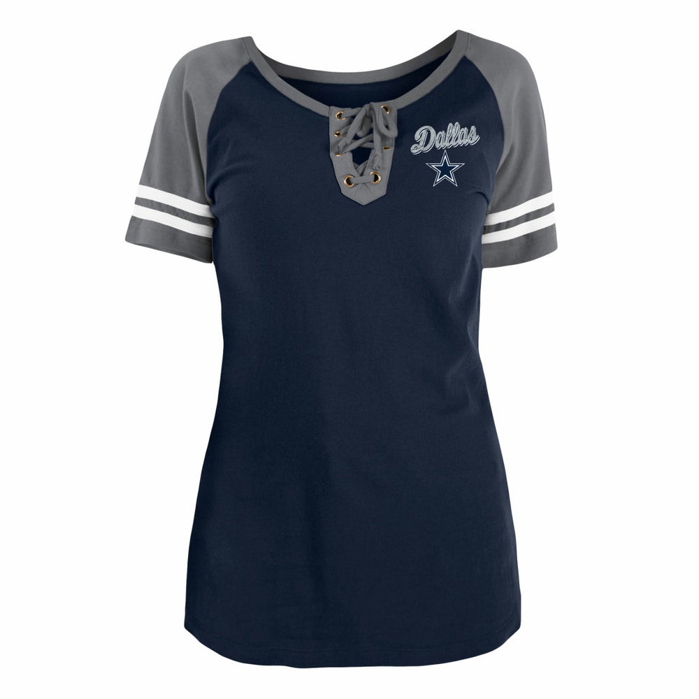 Dallas Cowboys New Era Women's Team Logo Lace-Up Raglan T-Shirt - Navy - NFL
