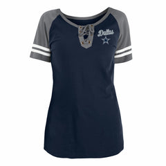 Dallas Cowboys New Era Women's Team Logo Lace-Up Raglan T-Shirt - Navy - NFL