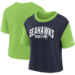 Seattle Seahawks Women's High Hip Fashion T-Shirt - Neon Green/College Navy - Nike