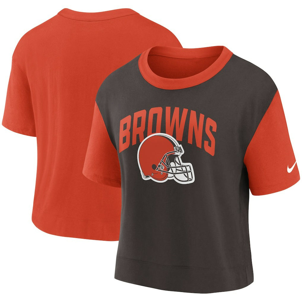 Cleveland Browns Women's High Hip Fashion T-Shirt - Orange/Brown - Nike