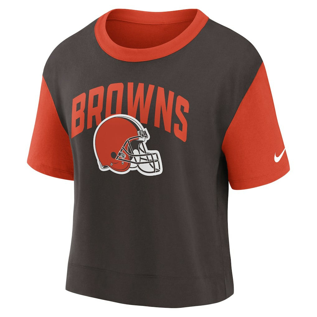 Cleveland Browns Women's High Hip Fashion T-Shirt - Orange/Brown - Nike