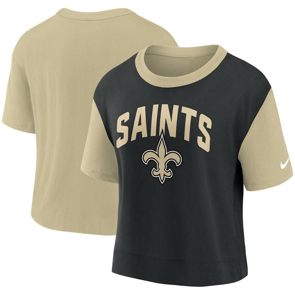 New Orleans Saints Women's High Hip Fashion T-Shirt - Gold/Black - Nike