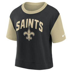 New Orleans Saints Women's High Hip Fashion T-Shirt - Gold/Black - Nike
