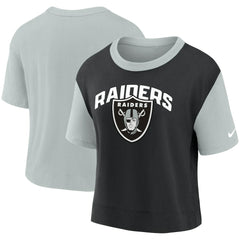 Las Vegas Raiders Women's High Hip Fashion T-Shirt - Silver/Black - Nike
