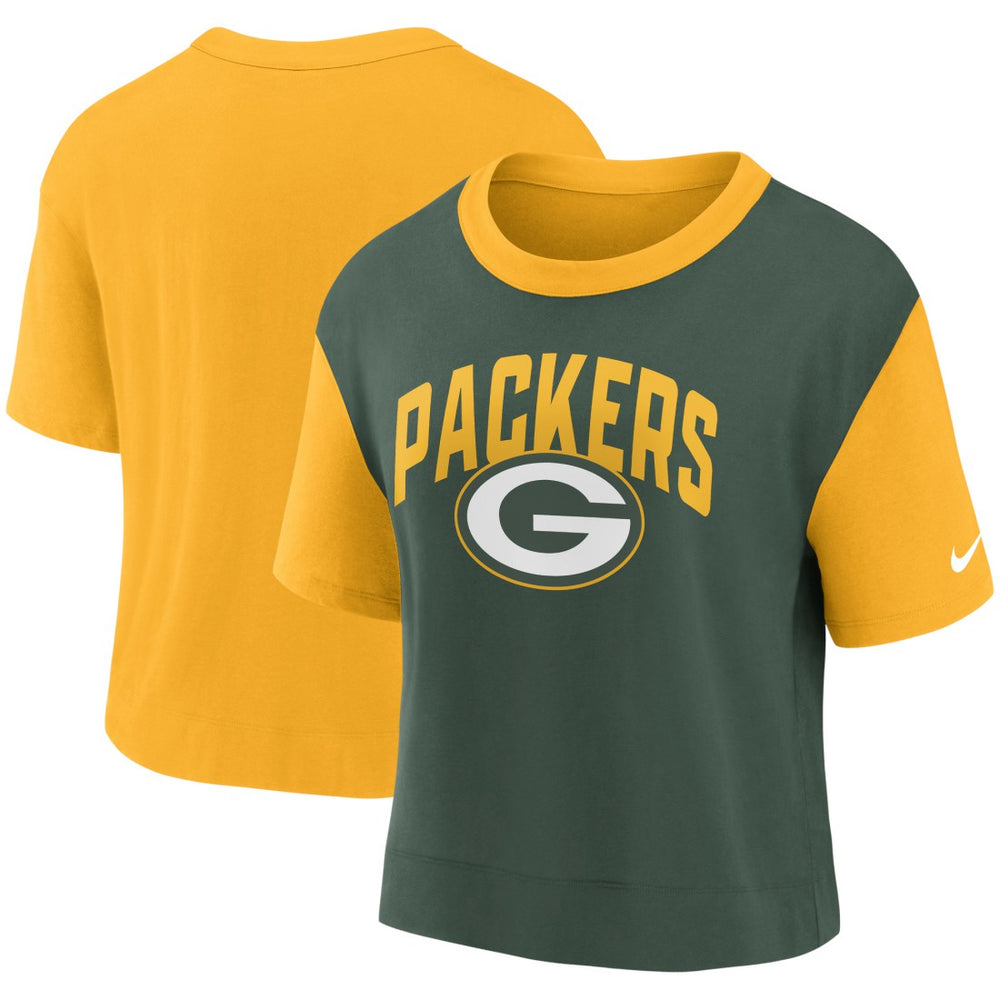 Green Bay Packers Women's High Hip Fashion T-Shirt - Gold/Green - Nike