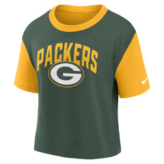Green Bay Packers Women's High Hip Fashion T-Shirt - Gold/Green - Nike