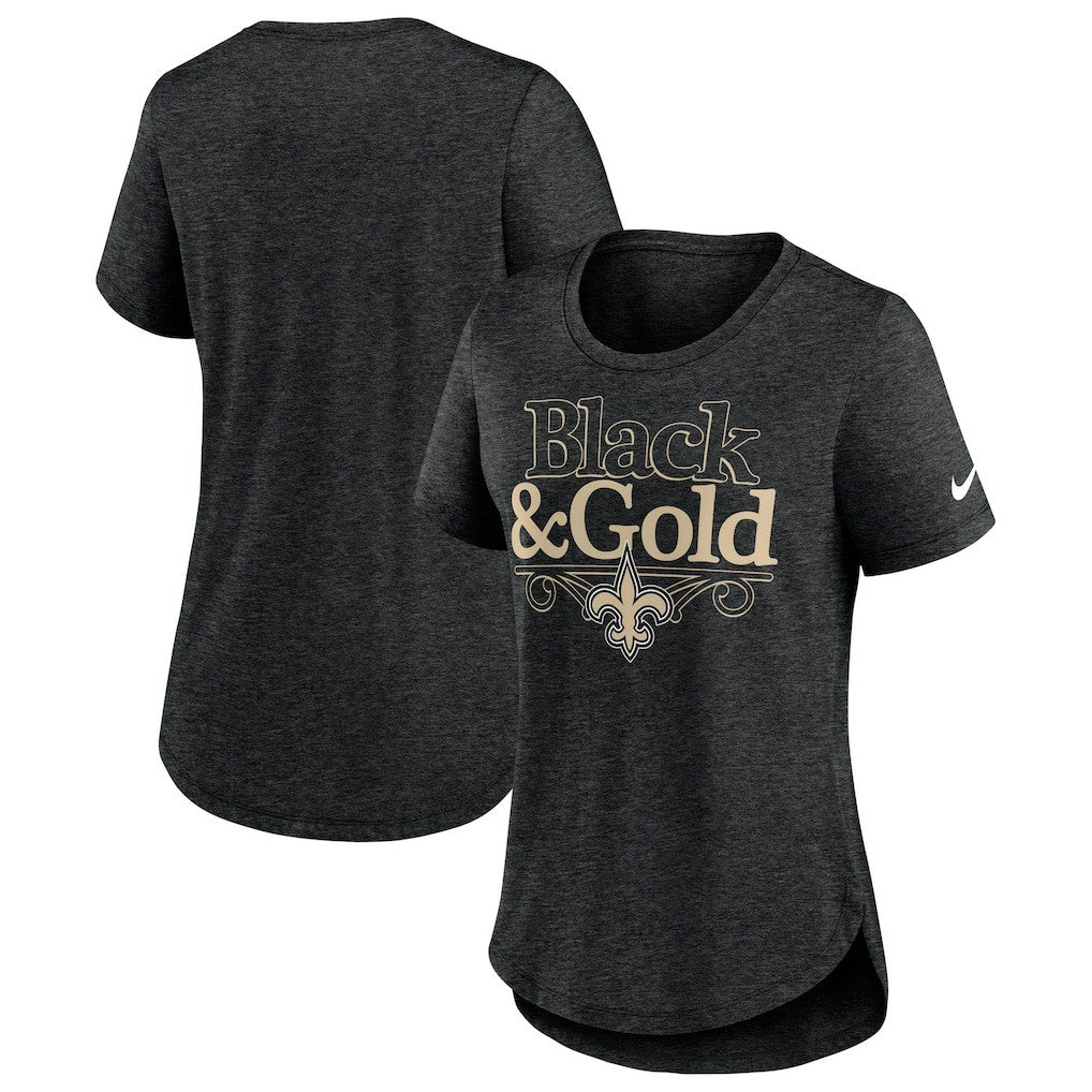 New Orleans Saints Women's Local Fashion Tri-Blend T-Shirt - Heather Black - Nike