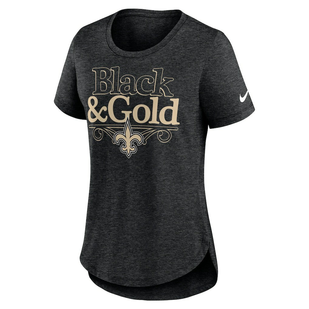 New Orleans Saints Women's Local Fashion Tri-Blend T-Shirt - Heather Black - Nike