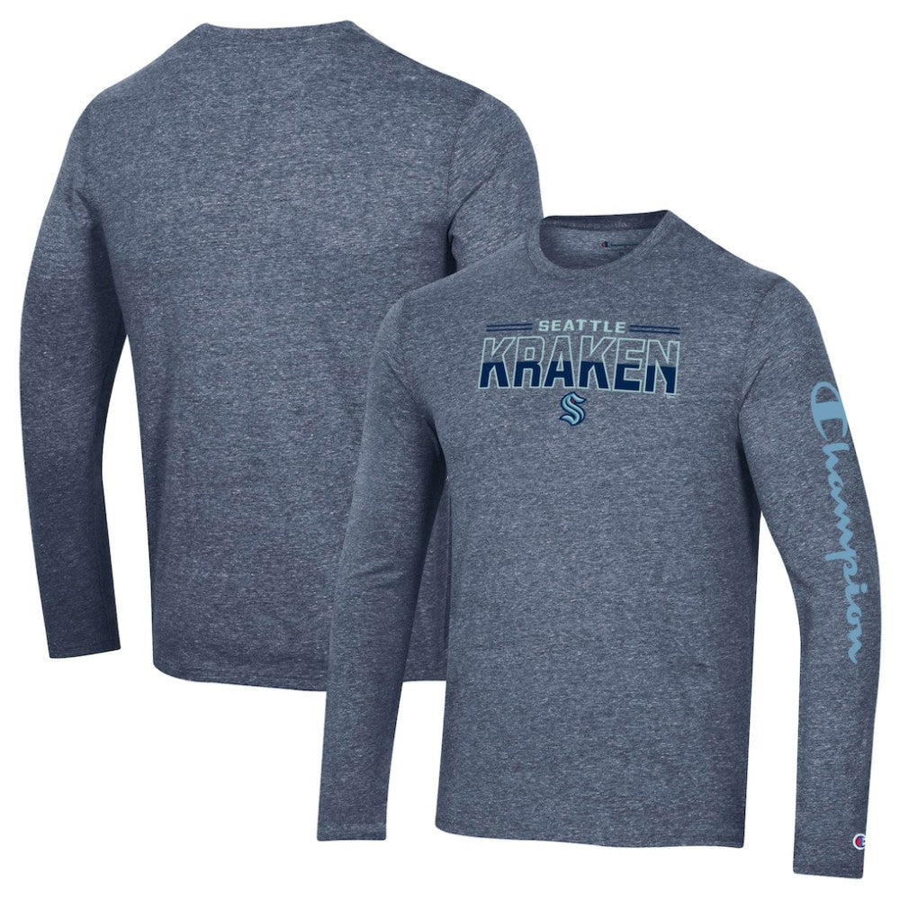 Seattle Kraken Champion Tri-Blend Long Sleeve T-Shirt - Heather Navy | NHL near me