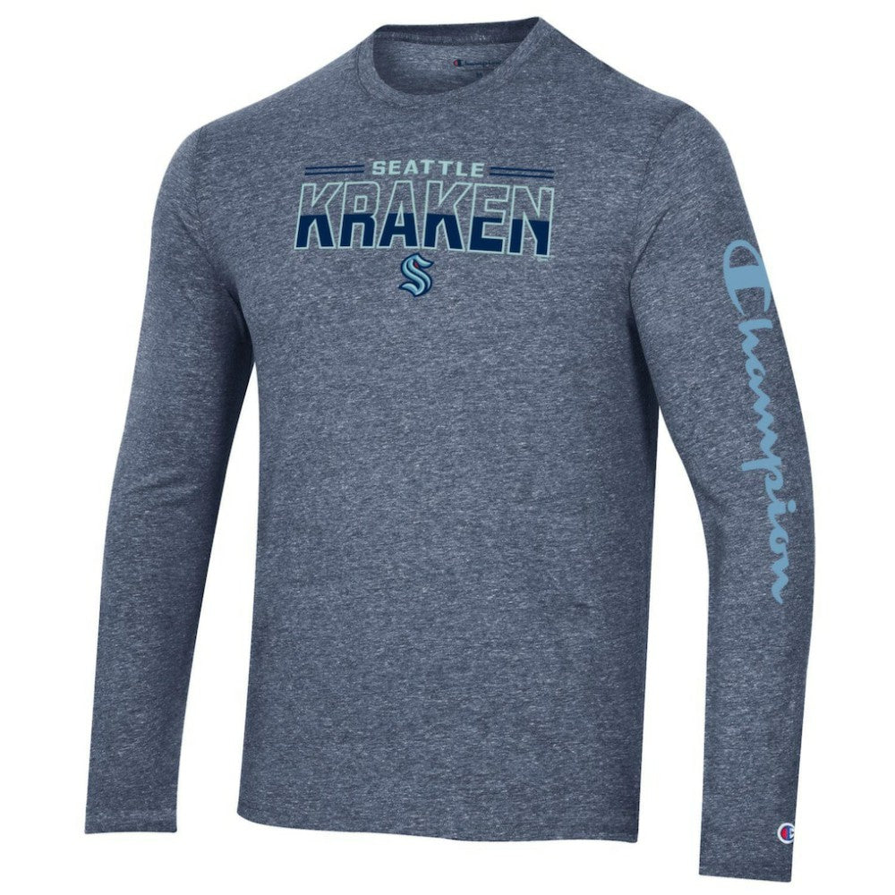 Seattle Kraken Champion Tri-Blend Long Sleeve T-Shirt - Heather Navy | NHL near me