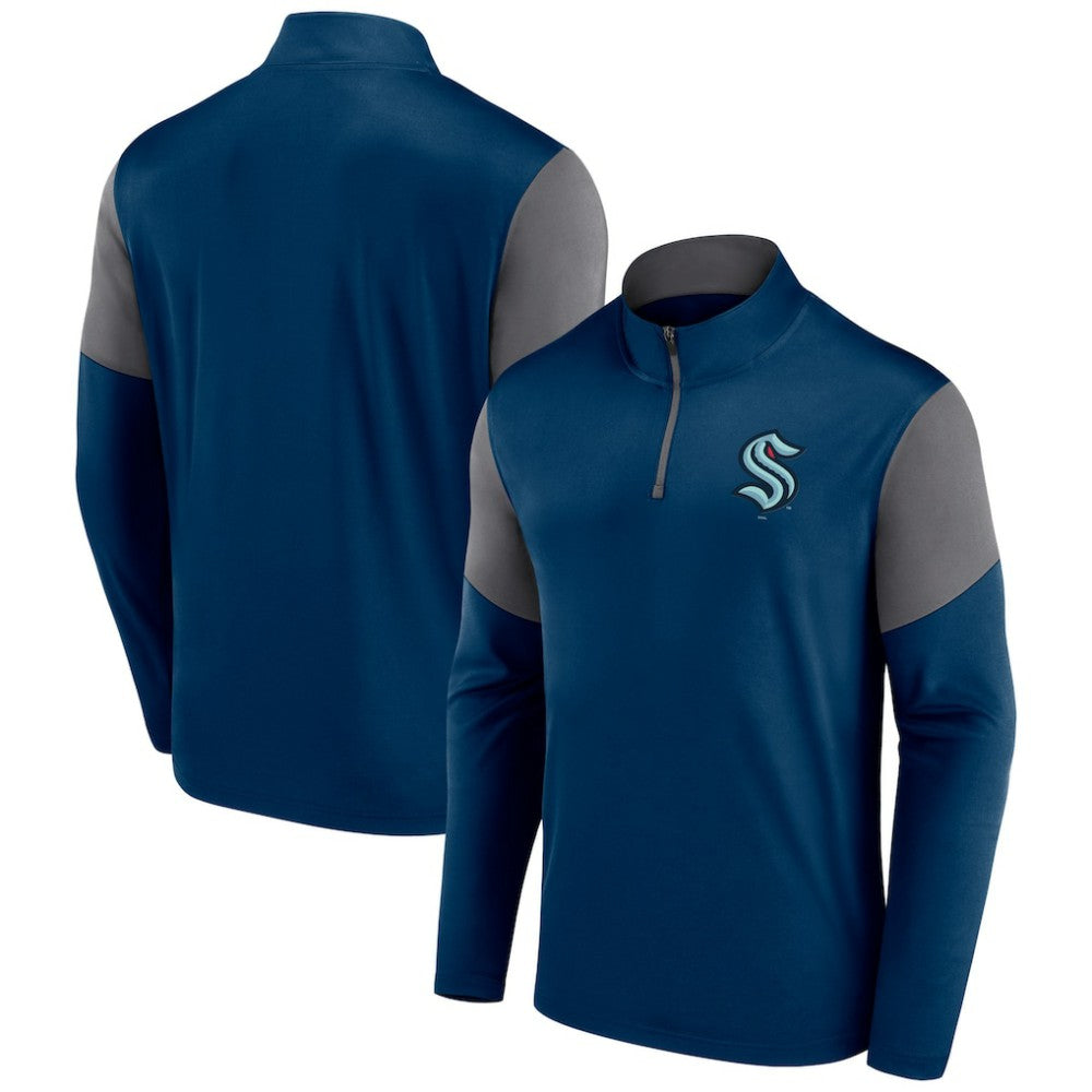 Seattle Kraken Fanatics Logo Quarter-Zip Top - Deep Sea Blue | Fanatics Clearance
