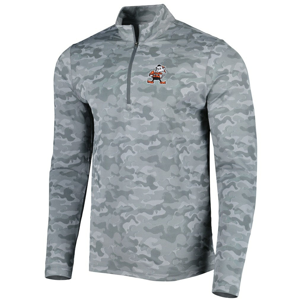 Cleveland Browns Antigua Brigade Throwback Quarter-Zip Top - Gray - NFL