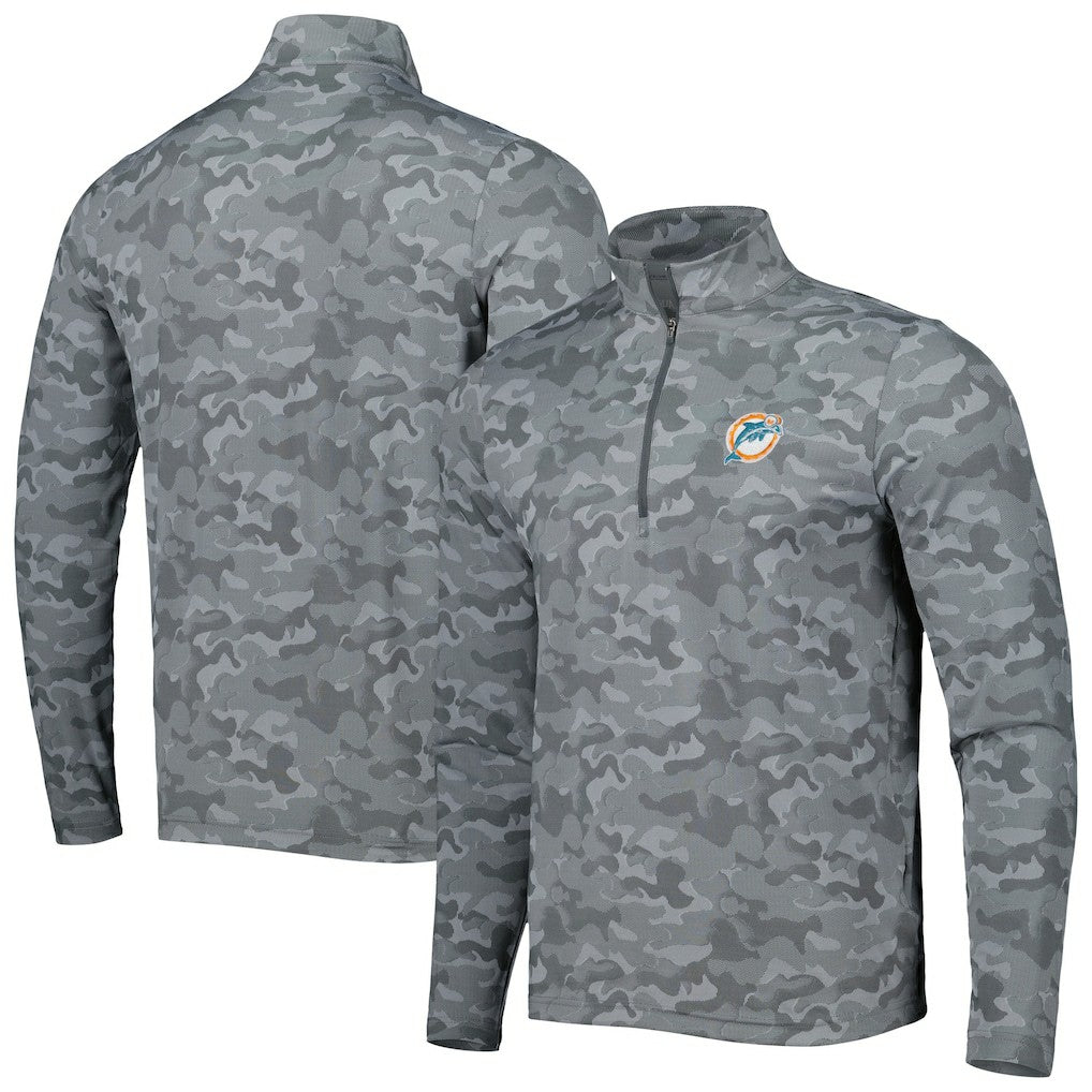 Miami Dolphins Antigua Brigade Throwback Quarter-Zip Top - Gray - NFL