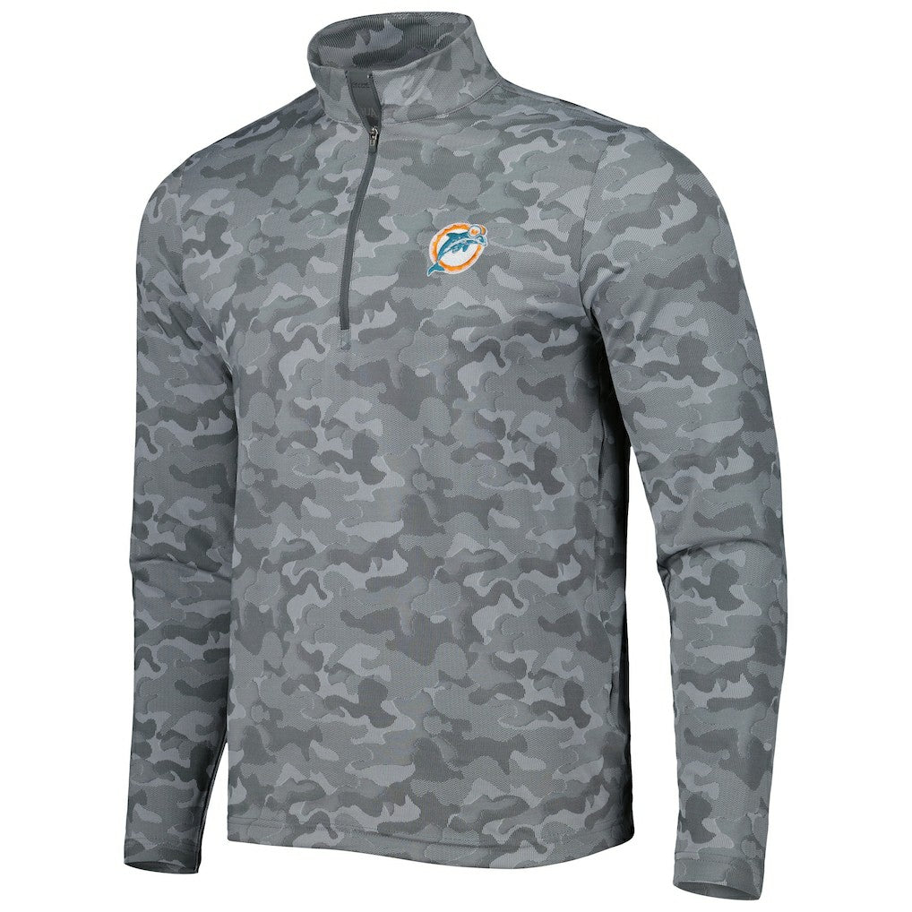 Miami Dolphins Antigua Brigade Throwback Quarter-Zip Top - Gray - NFL