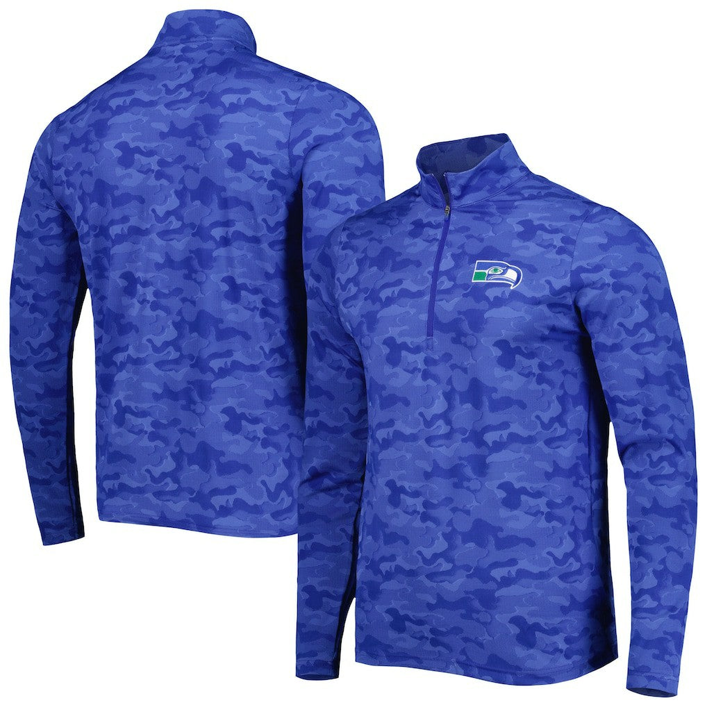 Seattle Seahawks Antigua Brigade Throwback Quarter-Zip Top - Royal - NFL