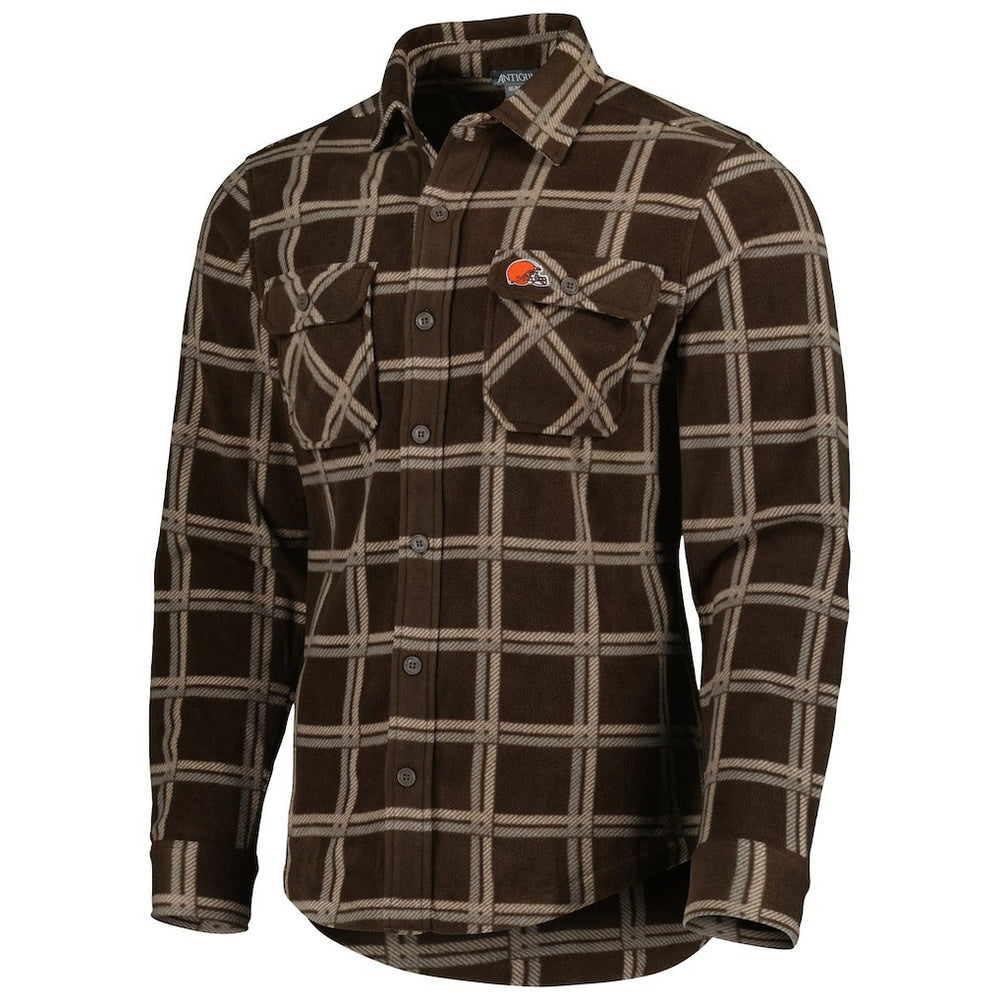 Cleveland Browns Antigua Industry Flannel Button-Up Shirt Jacket - Brown - NFL