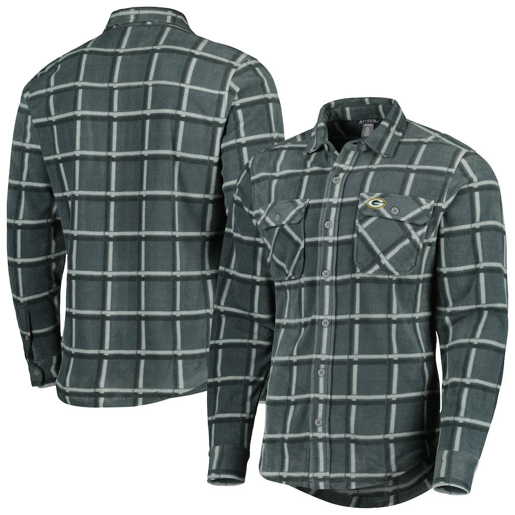 Green Bay Packers Antigua Industry Flannel Button-Up Shirt Jacket - Gray - NFL