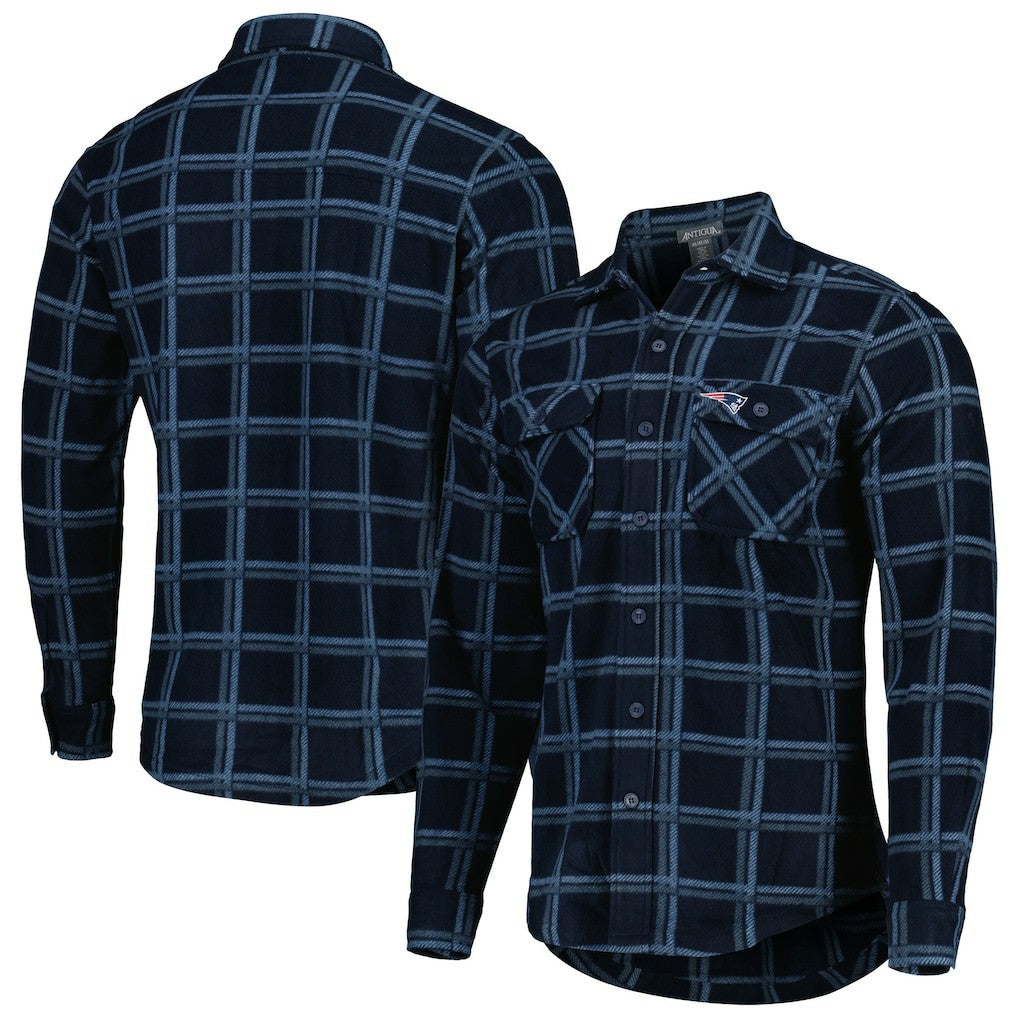 New England Patriots Antigua Industry Flannel Button-Up Shirt Jacket - Navy - NFL