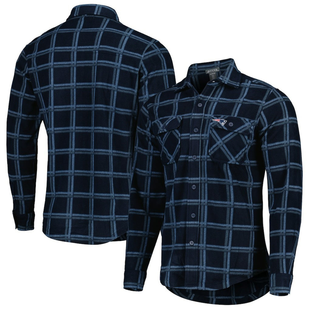 New England Patriots Antigua Industry Flannel Button-Up Shirt Jacket - Navy - NFL