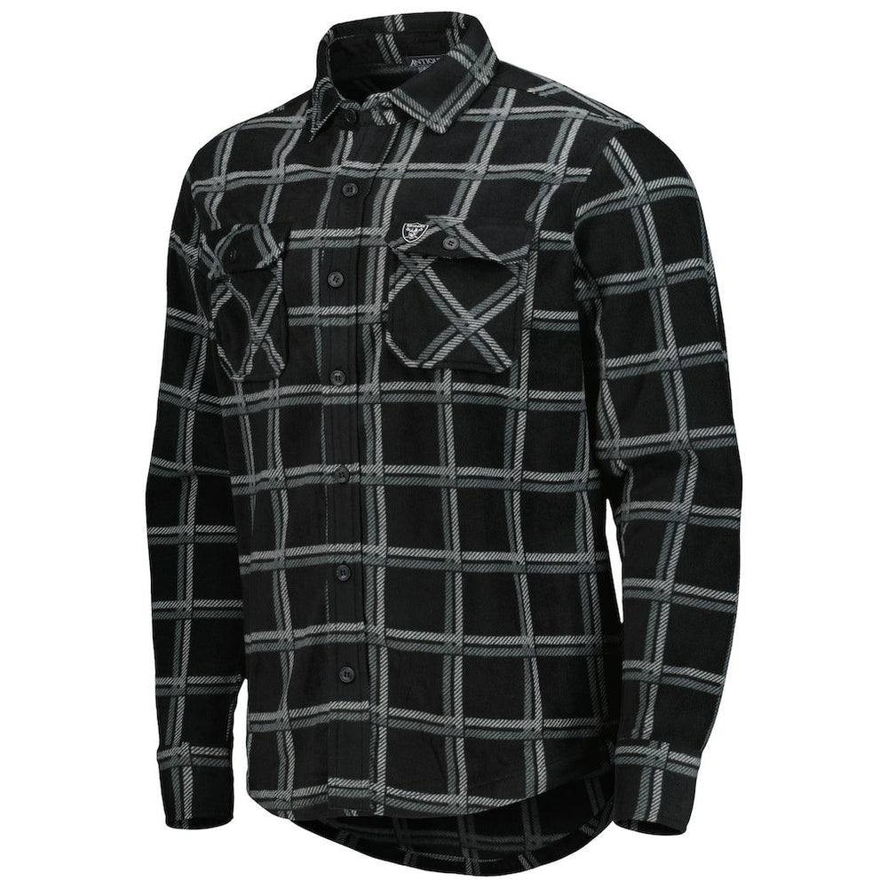 Las Vegas Raiders Antigua Industry Flannel Button-Up Shirt Jacket - Black - NFL