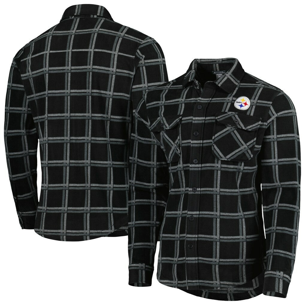 Pittsburgh Steelers Antigua Industry Flannel Button-Up Shirt Jacket - Black - NFL