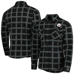 Pittsburgh Steelers Antigua Industry Flannel Button-Up Shirt Jacket - Black - NFL