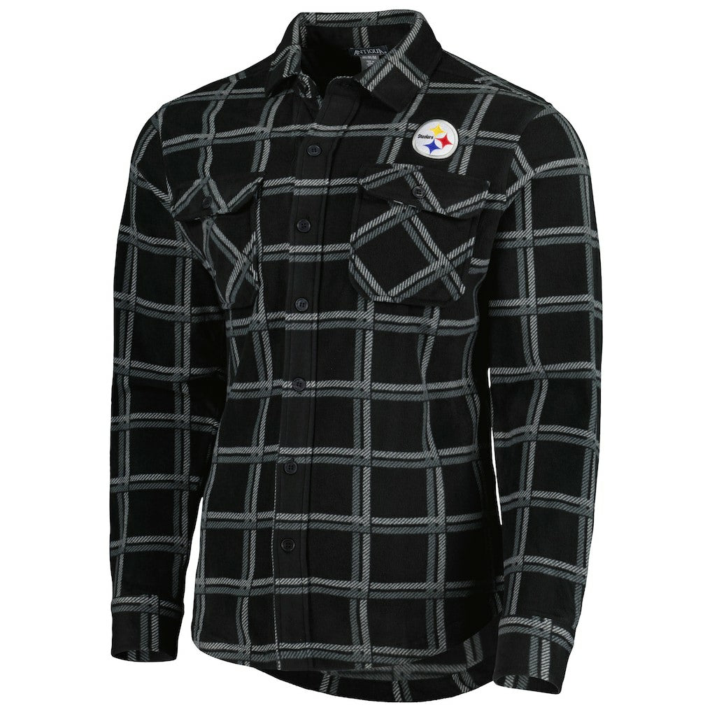 Pittsburgh Steelers Antigua Industry Flannel Button-Up Shirt Jacket - Black - NFL