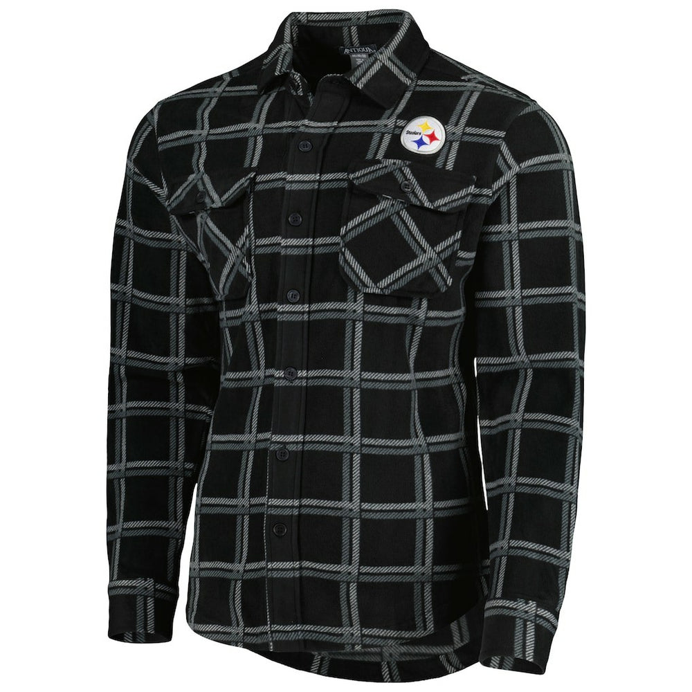 Pittsburgh Steelers Antigua Industry Flannel Button-Up Shirt Jacket - Black - NFL