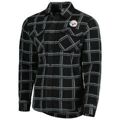Pittsburgh Steelers Antigua Industry Flannel Button-Up Shirt Jacket - Black - NFL