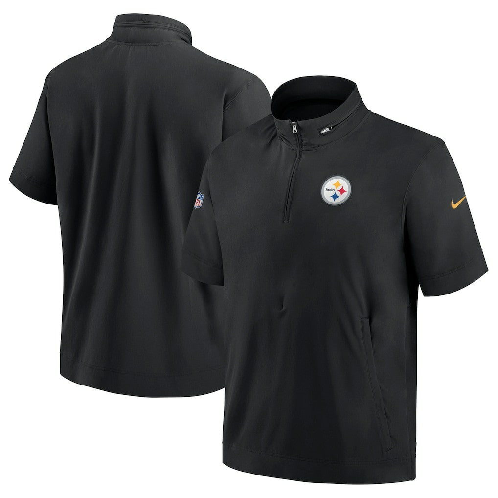 Pittsburgh Steelers Sideline Coach Short Sleeve Hoodie Quarter-Zip Jacket - Black - Nike