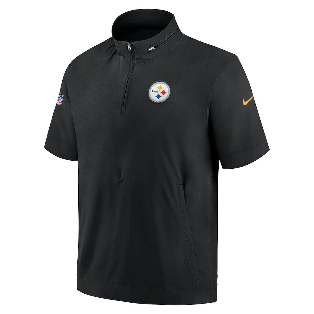 Pittsburgh Steelers Sideline Coach Short Sleeve Hoodie Quarter-Zip Jacket - Black - Nike