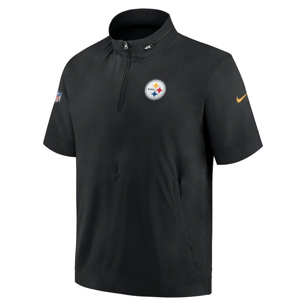 Pittsburgh Steelers Sideline Coach Short Sleeve Hoodie Quarter-Zip Jacket - Black - Nike