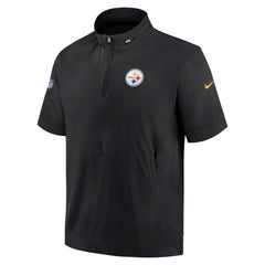 Pittsburgh Steelers Sideline Coach Short Sleeve Hoodie Quarter-Zip Jacket - Black - Nike