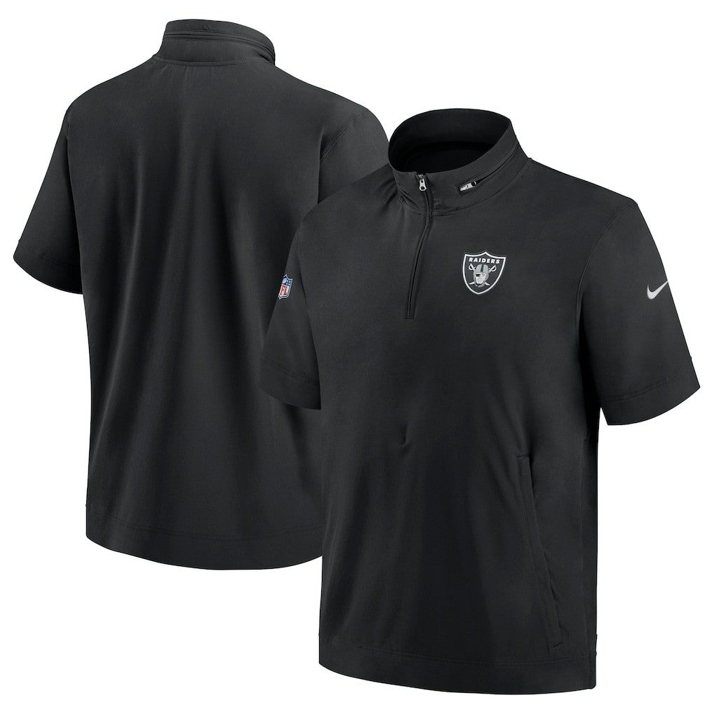 Las Vegas Raiders Sideline Coach Short Sleeve Hoodie Quarter-Zip Jacket - Black - Nike