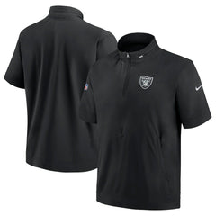 Las Vegas Raiders Sideline Coach Short Sleeve Hoodie Quarter-Zip Jacket - Black - Nike