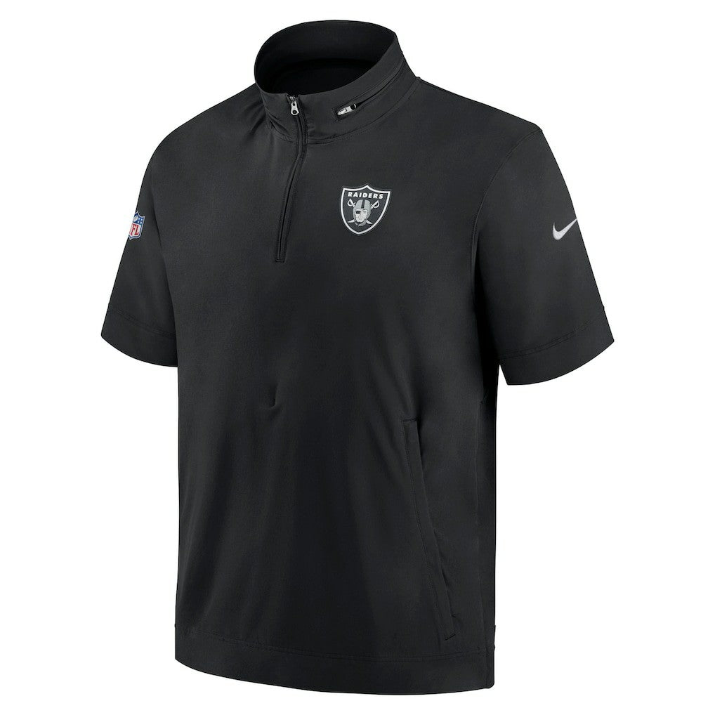 Las Vegas Raiders Sideline Coach Short Sleeve Hoodie Quarter-Zip Jacket - Black - Nike