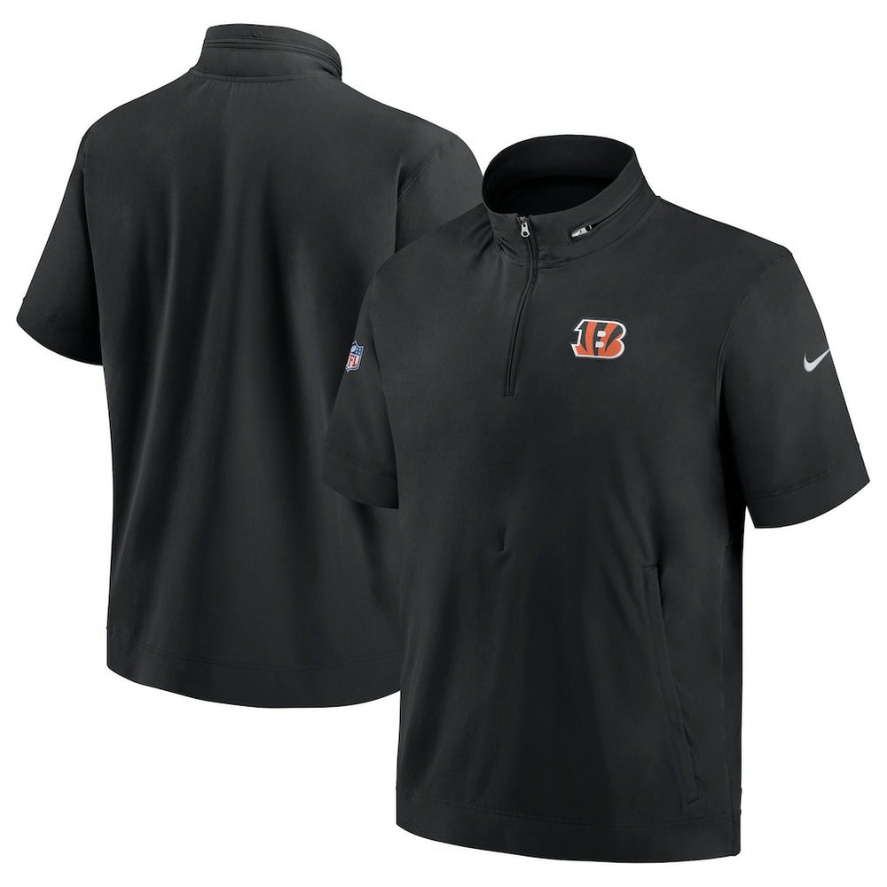 Cincinnati Bengals Sideline Coach Short Sleeve Hoodie Quarter-Zip Jacket - Black - Nike