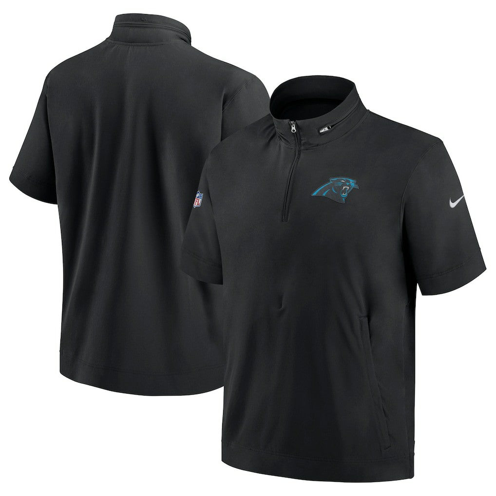 Carolina Panthers Sideline Coach Short Sleeve Hoodie Quarter-Zip Jacket - Black - Nike