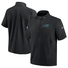 Carolina Panthers Sideline Coach Short Sleeve Hoodie Quarter-Zip Jacket - Black - Nike