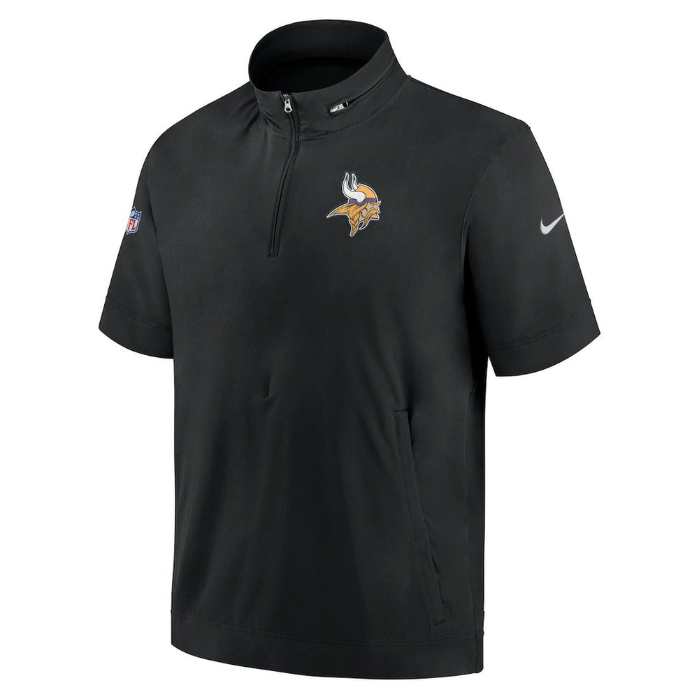 Minnesota Vikings Sideline Coach Short Sleeve Hoodie Quarter-Zip Jacket - Black - Nike