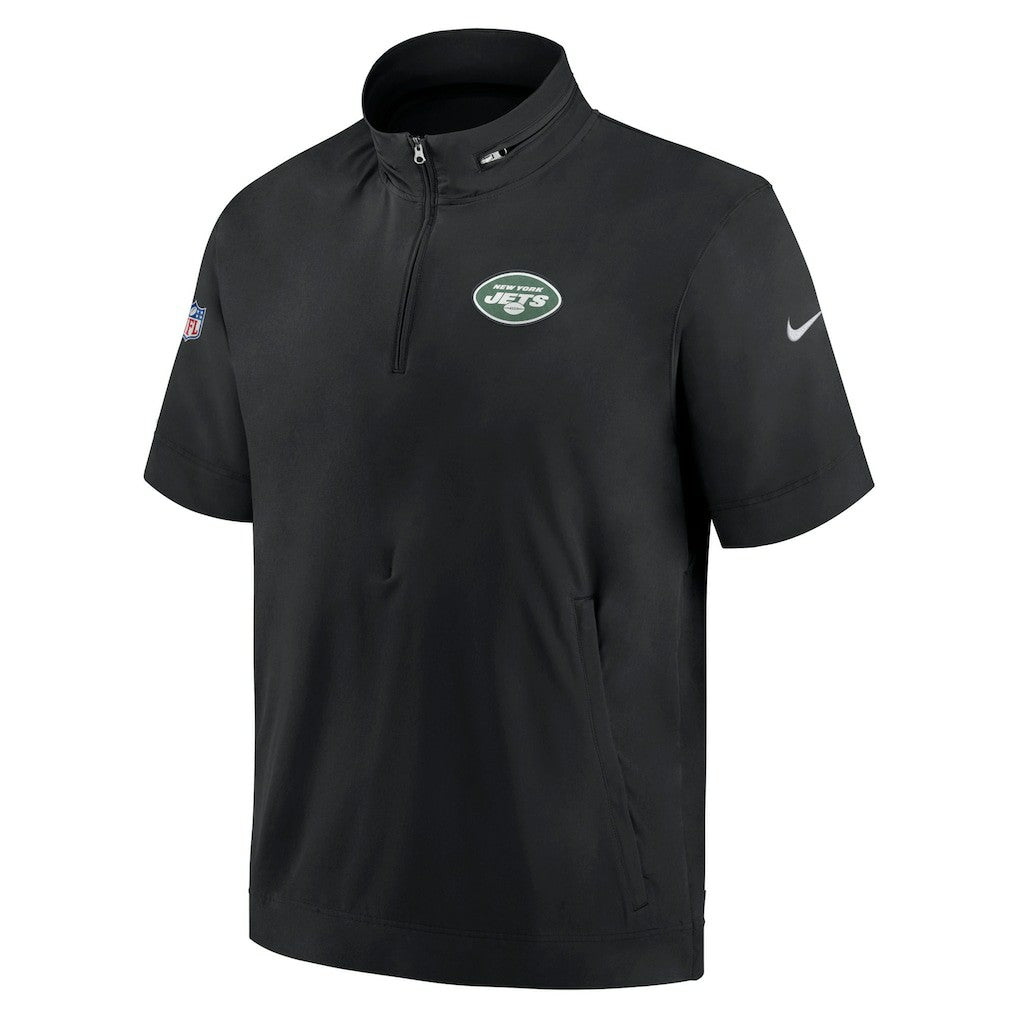 New York Jets Sideline Coach Short Sleeve Hoodie Quarter-Zip Jacket - Black - Nike