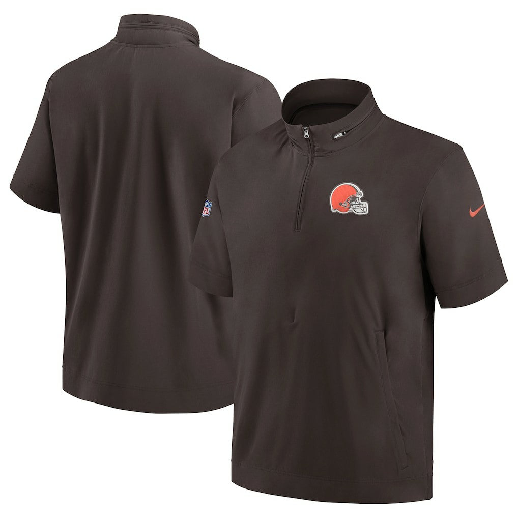 Cleveland Browns Sideline Coach Short Sleeve Hoodie Quarter-Zip Jacket - Brown - Nike