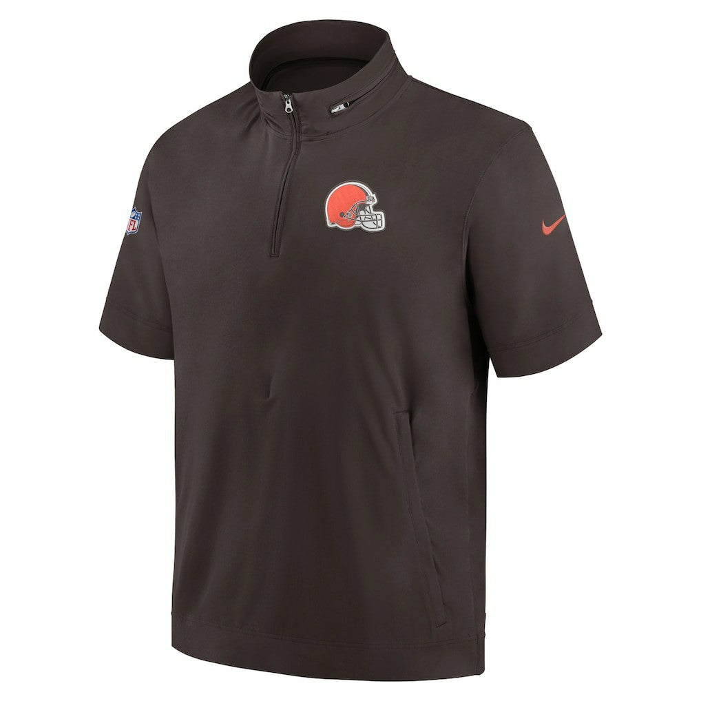 Cleveland Browns Sideline Coach Short Sleeve Hoodie Quarter-Zip Jacket - Brown - Nike