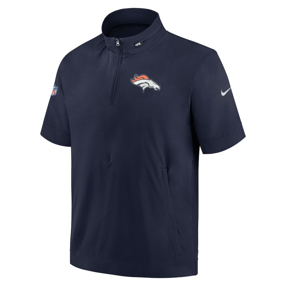 Denver Broncos Sideline Coach Short Sleeve Hoodie Quarter-Zip Jacket - Navy - Nike
