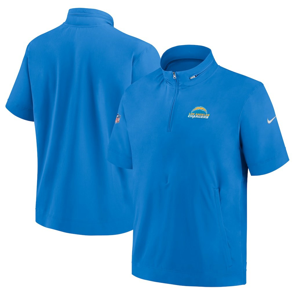 Los Angeles Chargers Sideline Coach Short Sleeve Hoodie Quarter-Zip Jacket - Powder Blue - Nike
