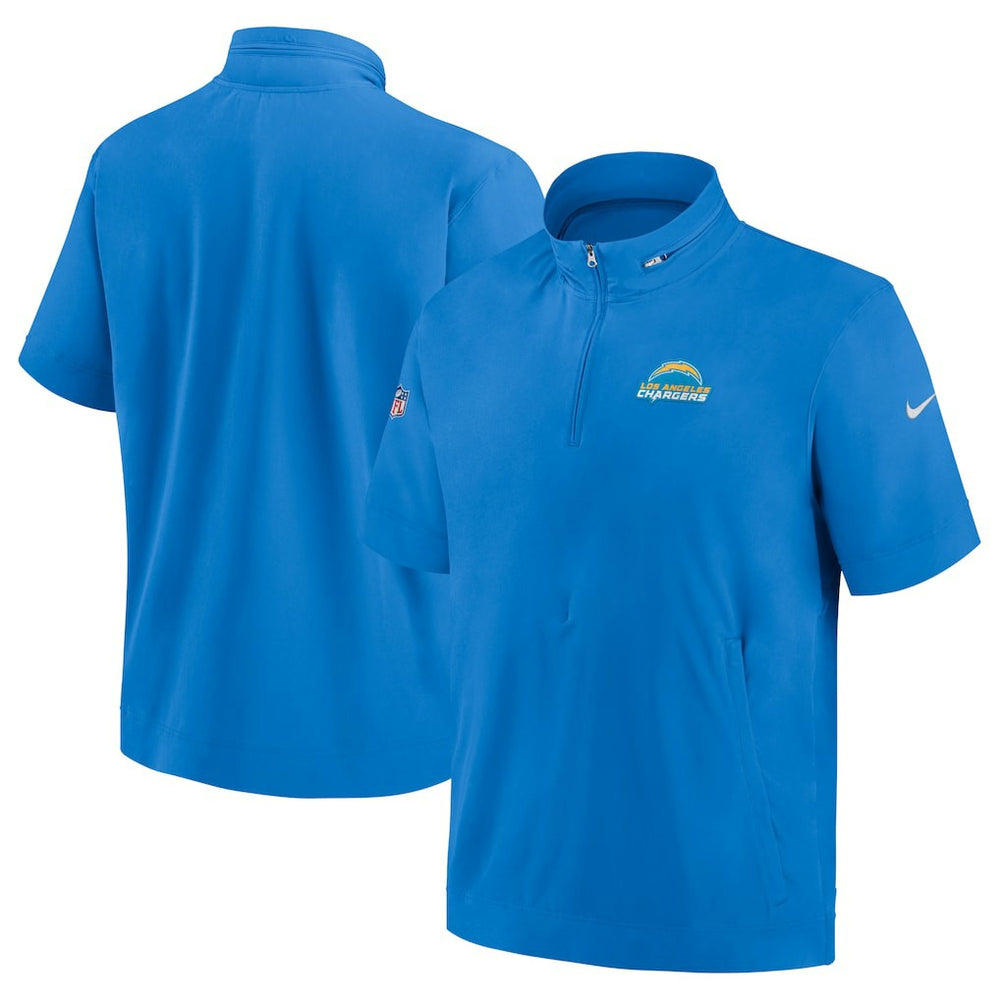 Los Angeles Chargers Sideline Coach Short Sleeve Hoodie Quarter-Zip Jacket - Powder Blue - Nike
